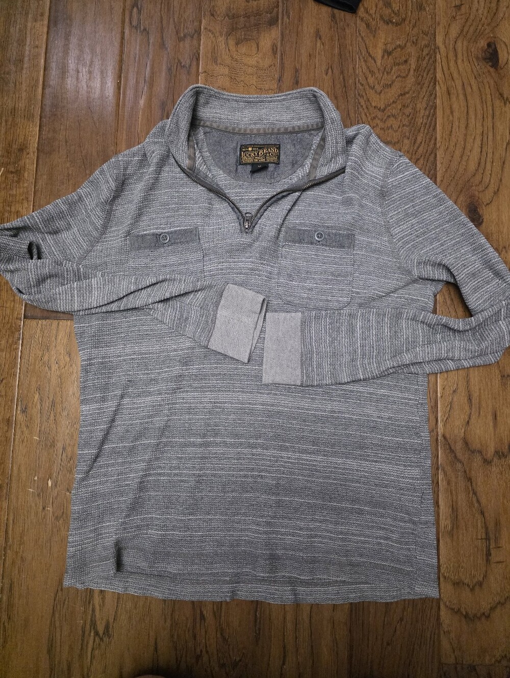Lucky Brand Heather Gray Ribbed Knit Quarter Zip